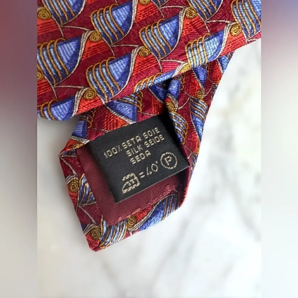 Ermenegildo Zegna Red Blue Gold geometric silk tie Italy